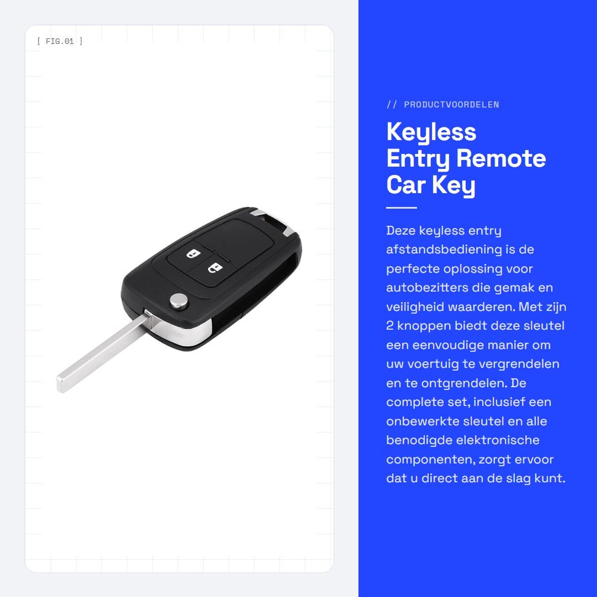 Dailygoods - Keyless Entry Remote Car Key - 2 Knoppen Sleutel - Complete Set - Zwart - ID46 Chip - Geschikt voor J E - 5WK50079