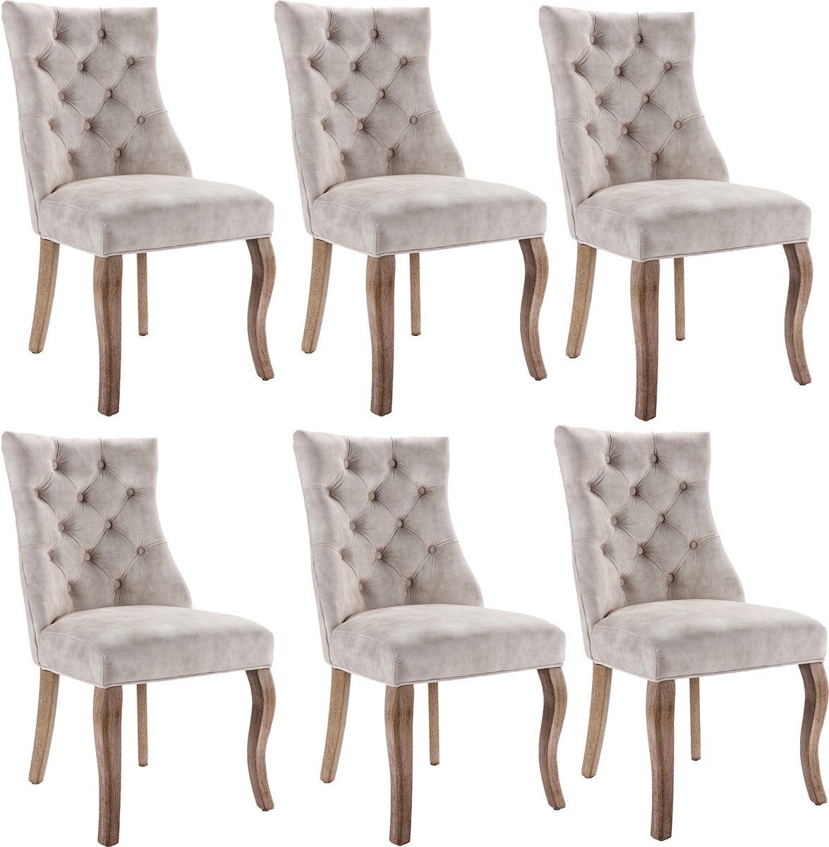 Welltin Set van 6 eetkamerstoelen - Eettafelstoel - Eetkamerstoel - Keukenstoel - Stoel - Fluweel - 51x51x97 cm - Lichtbeige
