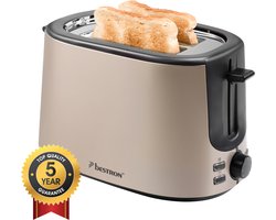 Bestron Broodrooster ATS1000SAT - 1000W - 7 Bruiningsniveau's - 2 Broodsleuven voor 2 boterhammen - Beige - 5 jaar garantie