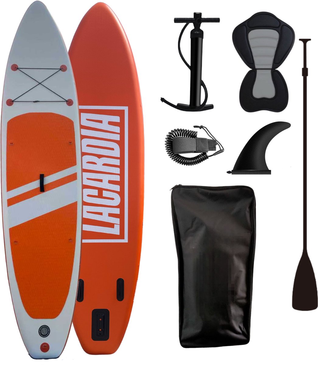 LaCardia SUP board met zitje - 335x80 cm - Opblaasbaar - Paddle board met Peddel - 180KG Draagkracht - Oranje