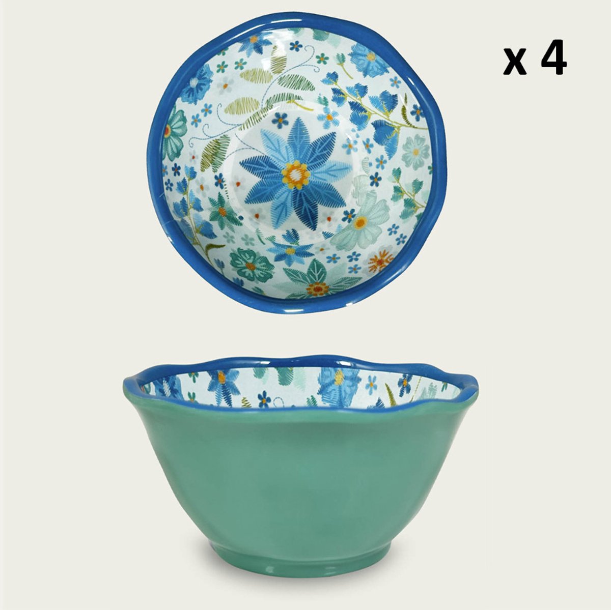 Arca Bluarte - Set van 4 Melamine Kommen Ø12xH6cm – licht in gewicht – makkelijk stapelbaar – voor binnen en buiten