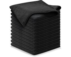 12stuks - Schoonmaakdoeken - Microvezel doekjes - Poets doek - Droogdoek - Vaatdoekjes - Geschikt voor raam, schoonmaak, ruiten, auto -30x30cm - Zwart