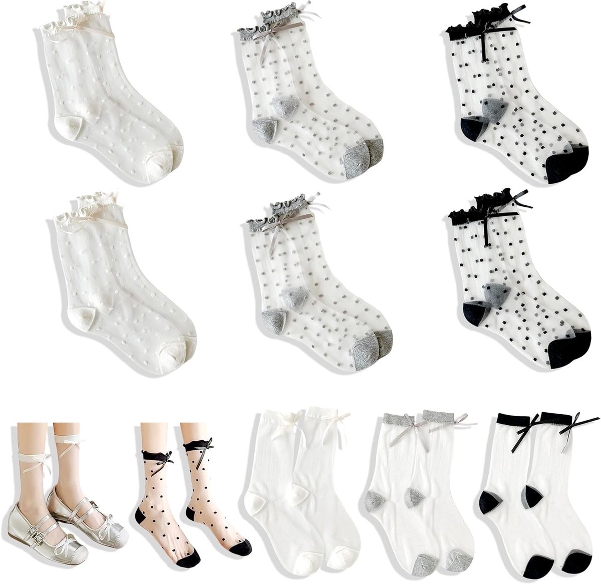Transparante Rimpelsokken voor Dames - 9 Paar Ultra Dunne Mesh Nylon Ankelsokken met Dots voor de Zomer, Perfect voor Casual en Fashionable Outfits