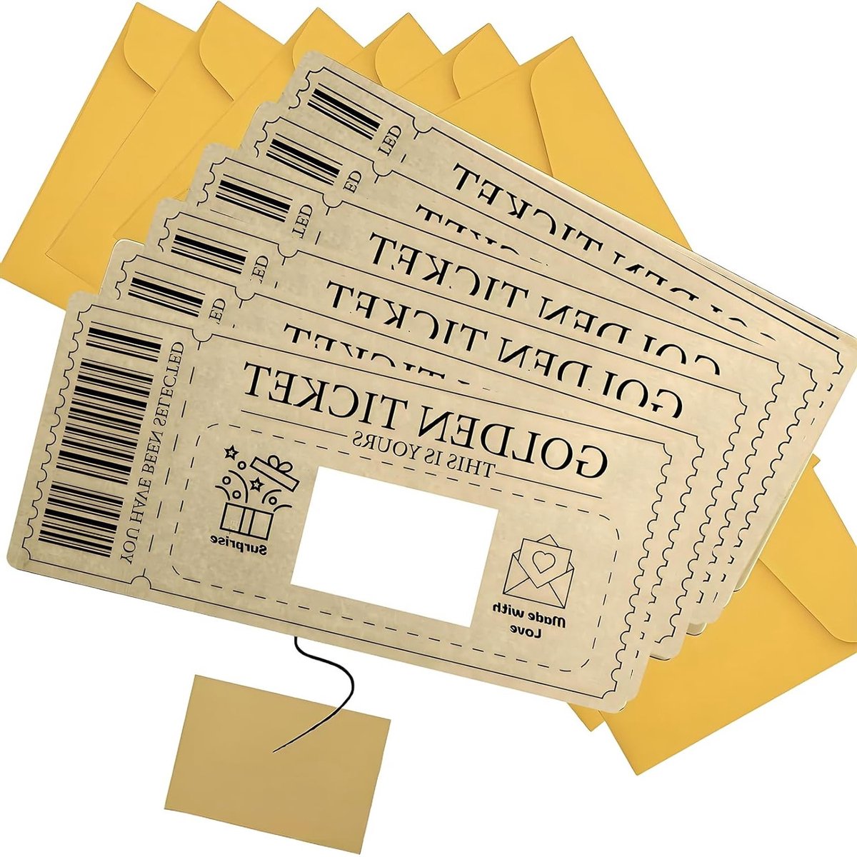 Set van 6 Kraskaarten voor Cadeaubonnen - Gouden Ticket Scratch Cards voor Verjaardag, Valentijnsdag en Feestjes