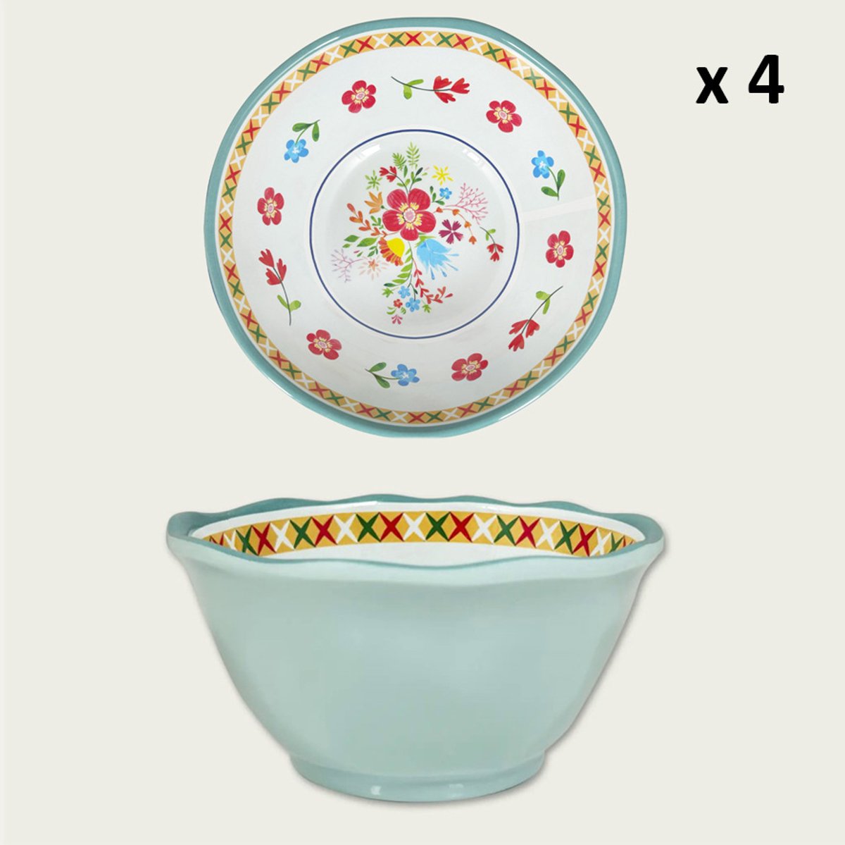Arca EDENIA - Set van 4 Melamine kommen Ø12xH6cm – licht in gewicht – makkelijk stapelbaar – voor binnen en buiten