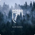 Mistige boslucht met "Rosso Elite Series" logo.