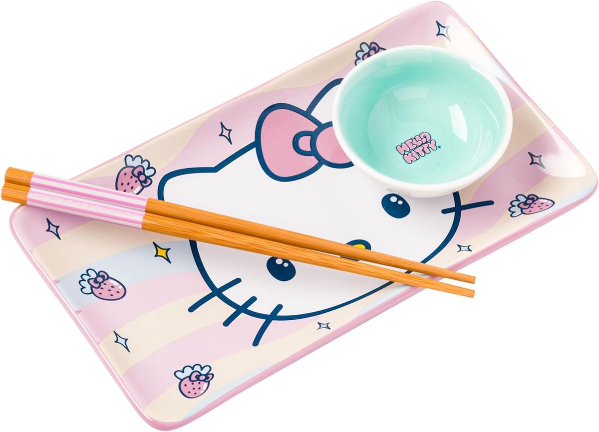 Silver Buffalo Sanrio Hello Kitty Keramische Sushi Set - Inclusief Chopsticks