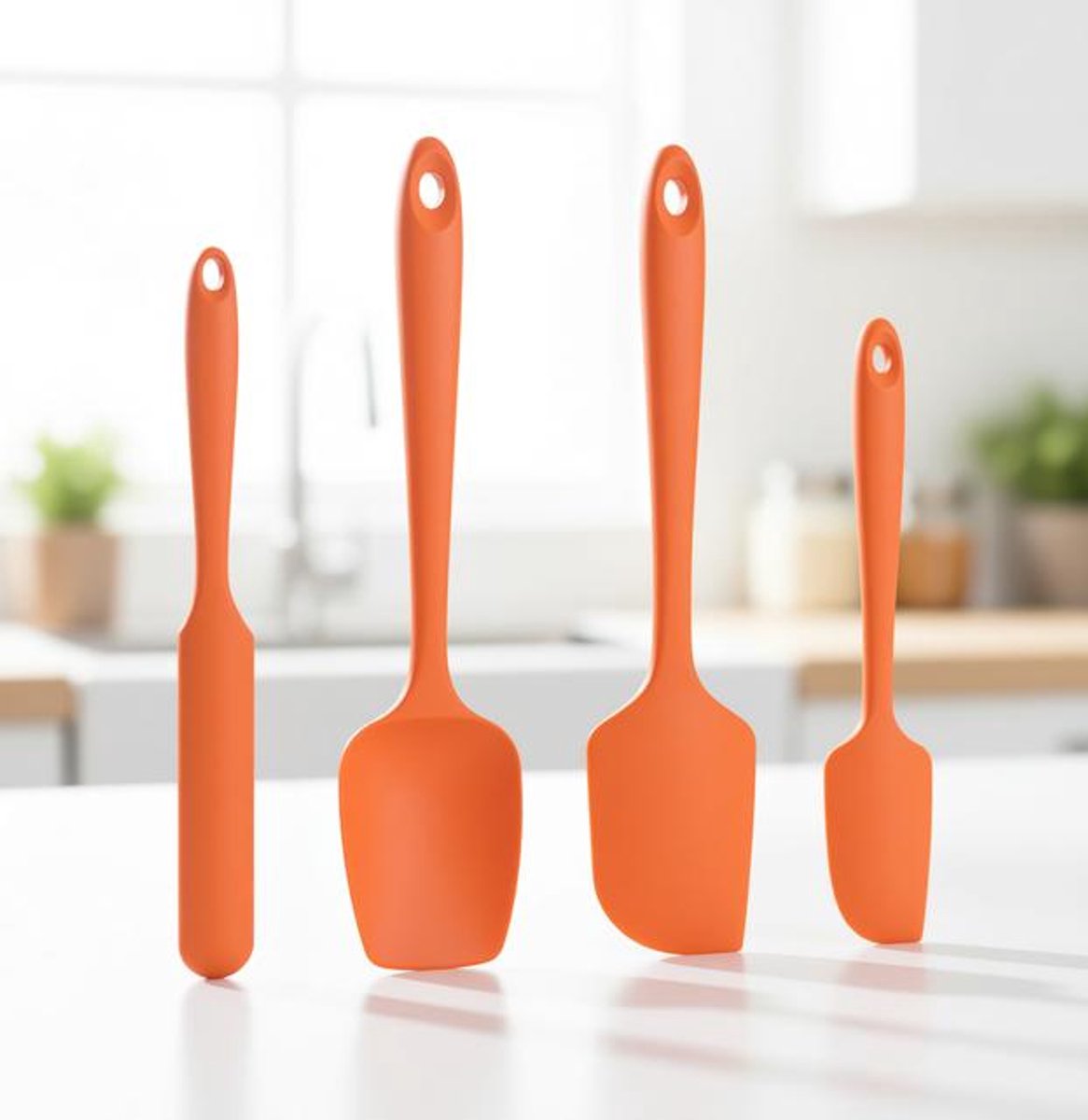 ElleMooi Siliconen Spatel Set van 4 - 315°C Hittebestendig - BPA-vrij - Anti-aanbak - Flexibel - Voor Bakken en Koken - Oranje