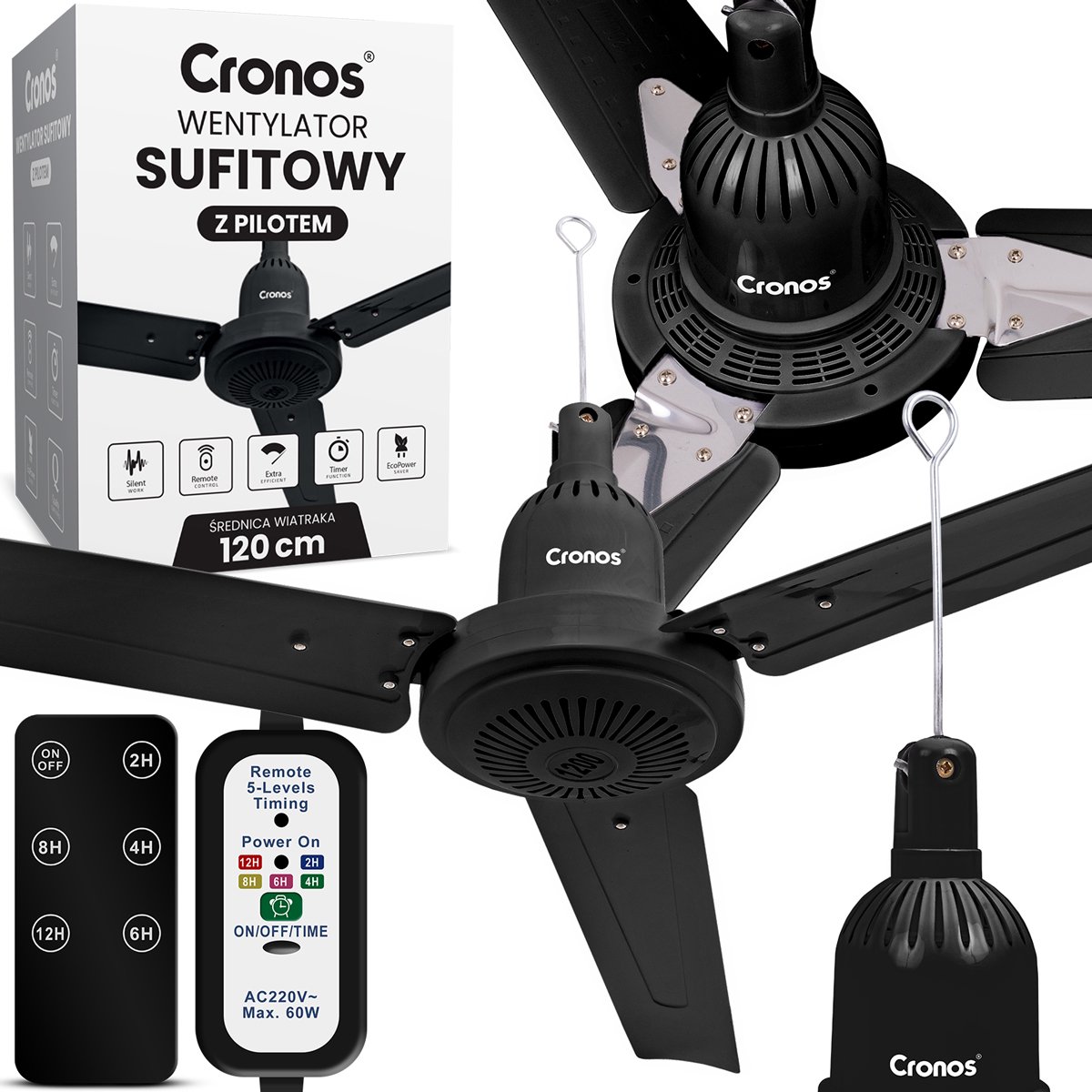 Cronos Comfort - Plafondventilator - Ø 120 cm - Met Afstandsbediening & Timer - Energiezuinig 30W