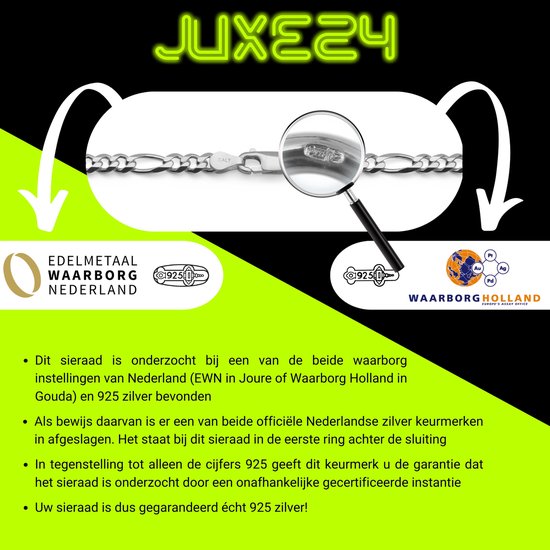 Zilverkleurige Figaro ketting met "925" keurmerk bij de sluiting en 'ITALY'.