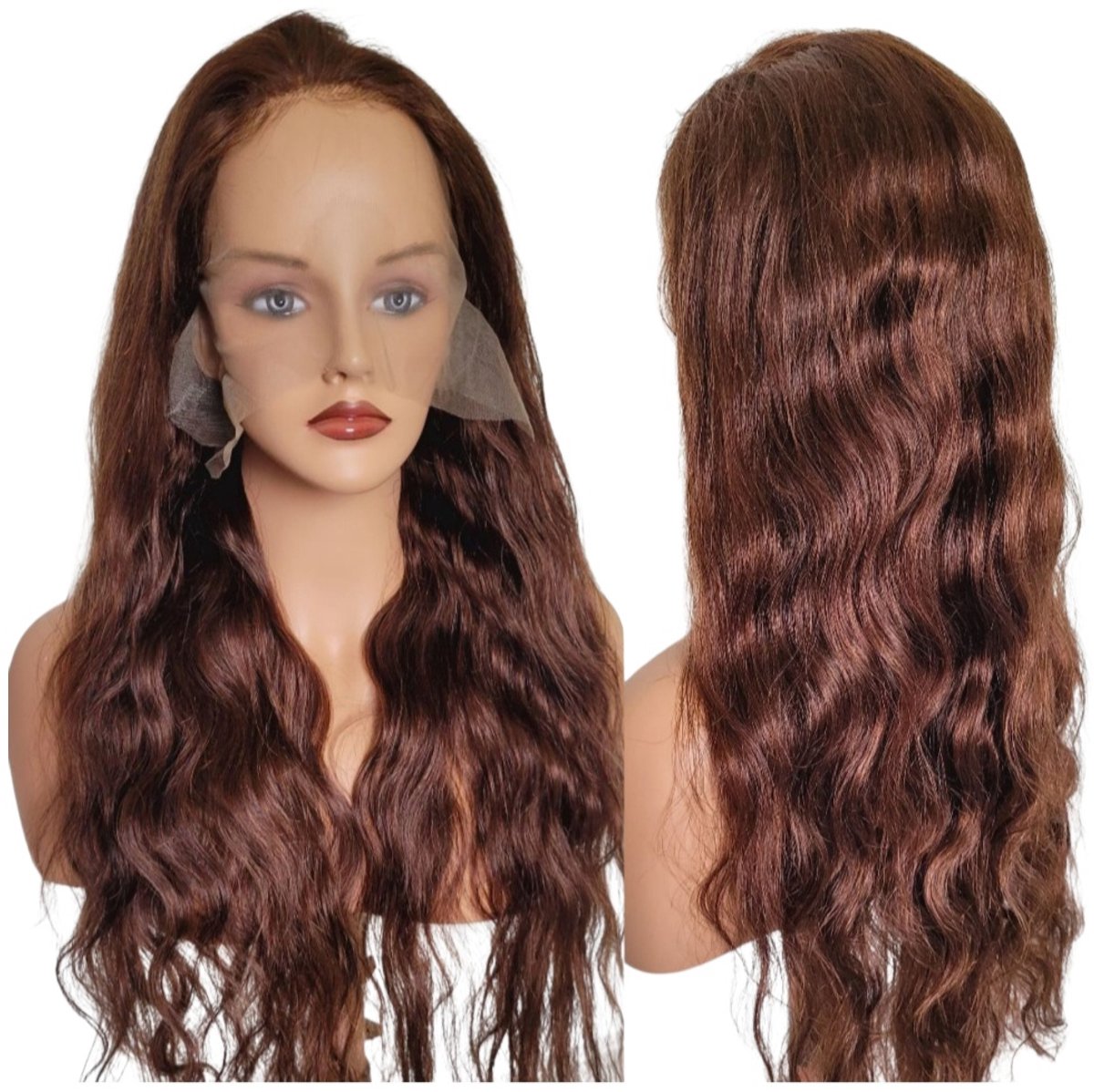 Braziliaans Remy golvend pruik_ Haarwerken echt haar- lang haar- 70cm- chocolade -4x4 lace closure- Frazimashop