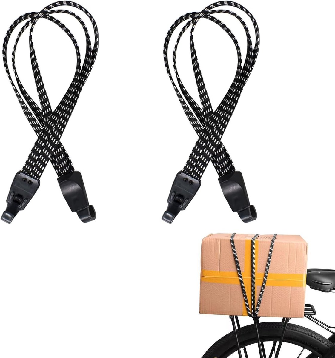 Set van 2 Elastische Bagagetensioners, 3-in-1 Fiets Stretchband, Verstelbare Expander met Haken voor Fietstassen en Motoren (120-240cm)