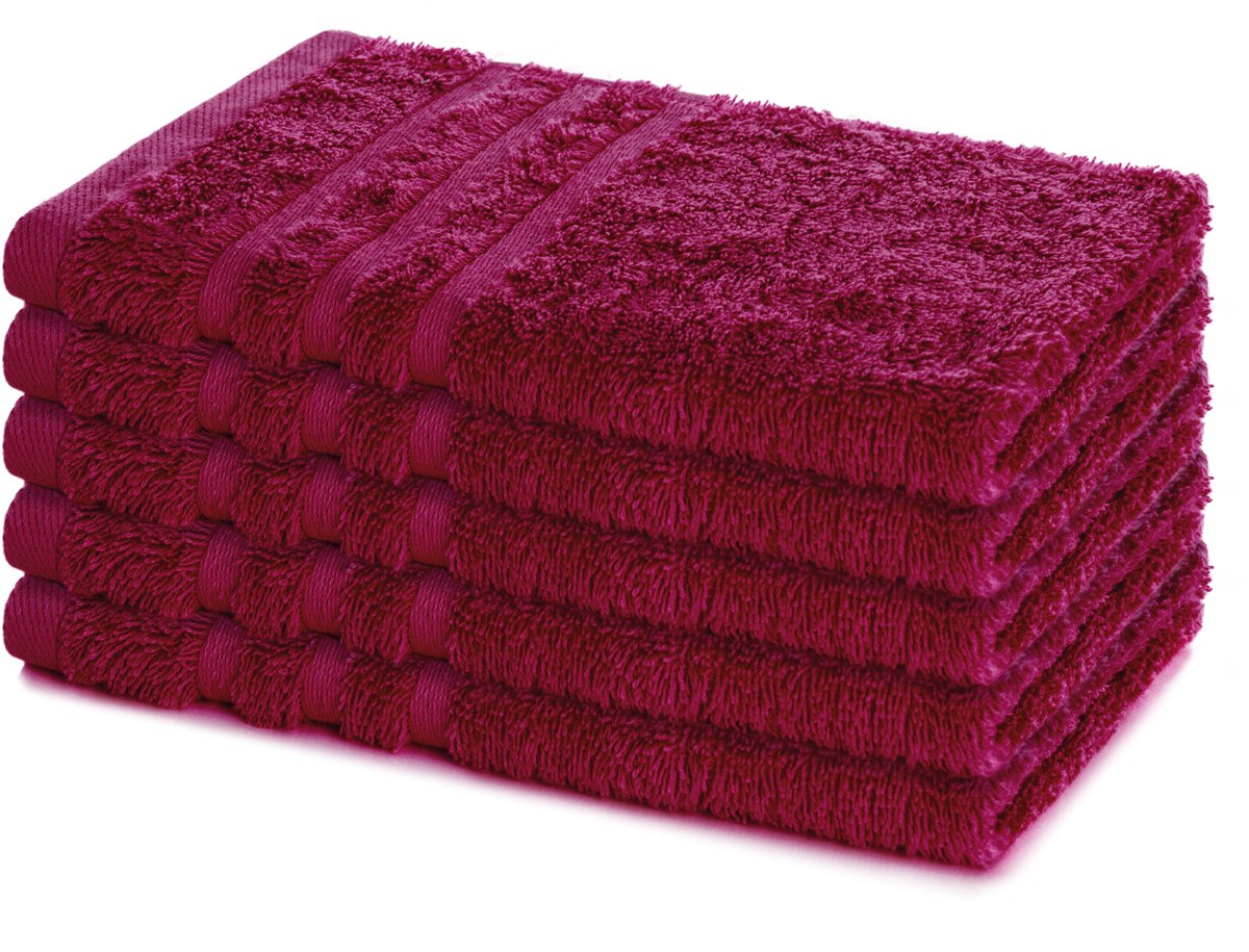 Lavea® Set van 5 Handdoeken 30×50 cm – 100% Katoen – Zacht & Absorberend – Gastendoekje – Voor Badkamer, Hotel & Spa - Premium Absorptie & Duurzaam – Bordeaux