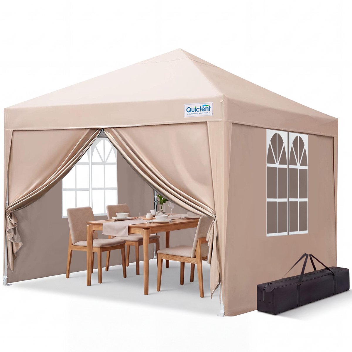 Quictent Opvouwbaar Tuinpaviljoen 2x2m – Waterdicht Partytent met 4 Zijwanden, UV 50+ & Draagtas – Khaki