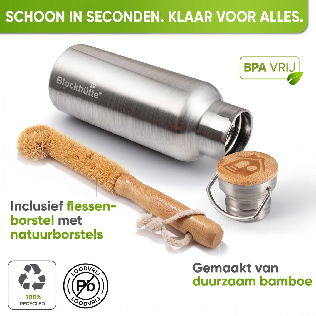 Blockhütte Thermosfles 1 Liter - Grote RVS Waterfles voor Sport & Gym - Gegarandeerd Lekvrij - 25 Uur Koud & 13 Uur Warm - BPA-vrij & Duurzaam thumbnail 2