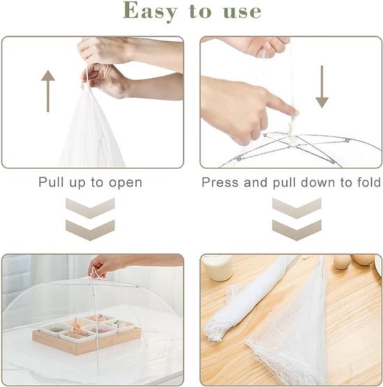 Daity 2 Stuks Vliegenkap - Opvouwbare Voedselhoes - Outdoor Mesh Food Covers - 12 Inch Fijn Vliegennet voor Fruit - voor Buiten Picknick、Feest - Wit — afbeelding 3
