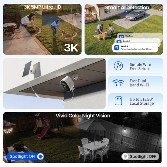 Reolink 3K 5MP Accucamera - 2.4/5GHz Dual-Band - Slimme detectie - Kleurnachtzicht - Draadloze installatie - Argus Series B330 + zonnepaneel Lite van Reolink — afbeelding 3