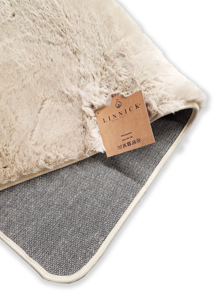 LINNICK Badmat Fluffy Beige - Microvezel - 60x100 cm - Beige