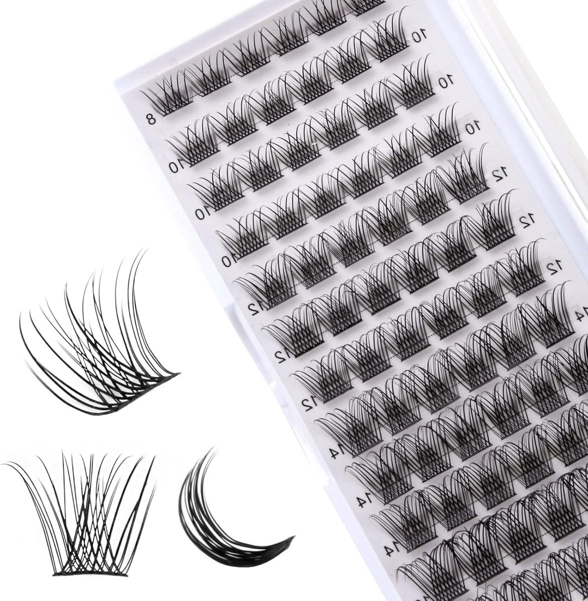 Individuele Kunstwimpers, 72 Stuks, D-Curl Gemengd 8~16 mm, Natuurlijke Wimpers voor Wimperextensions en DIY Volume Clusters