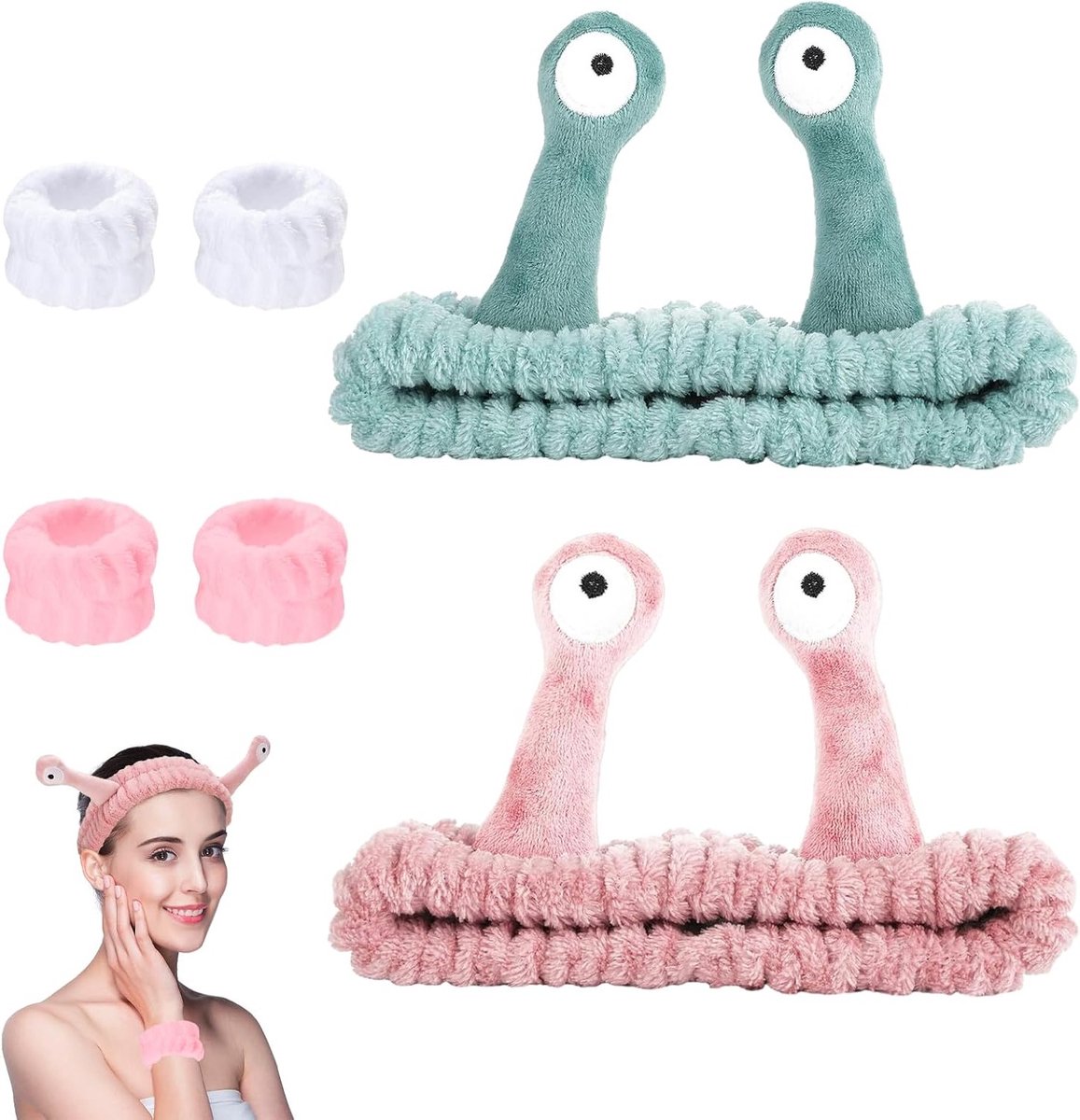 Set van 6 Stuks Gezichtsreinigings Haarbanden, Schattige Cartoon Slak Haaraccessoires voor Make-up, Douche en Sport, Ideaal voor Schoonheidsverzorging en Huidverzorging