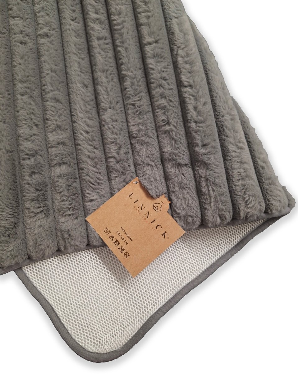 LINNICK Badmat Rib Dark Grey - Microvezel - 60x100 cm - Donkergrijs