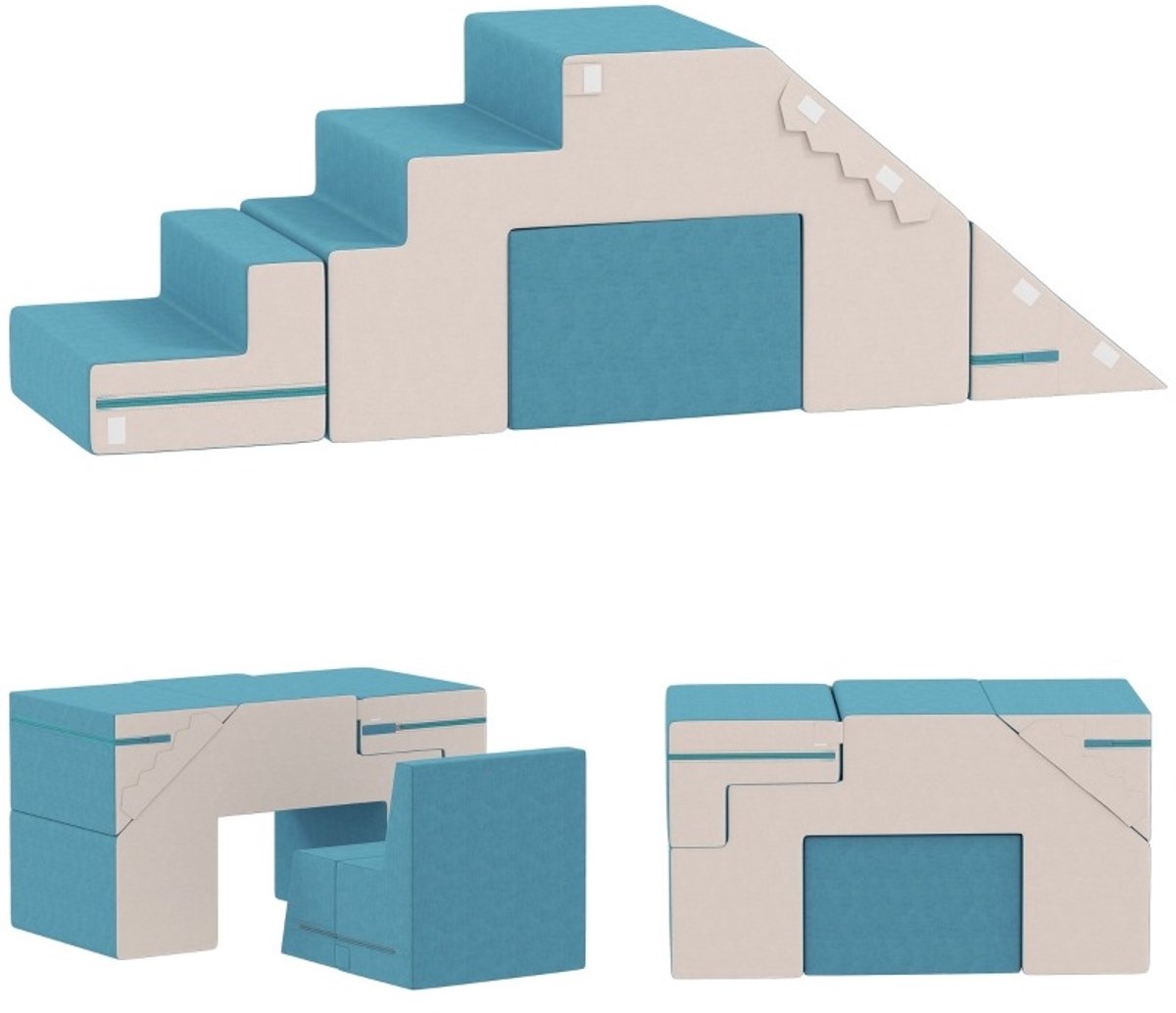 YYchan Zachte Speelblokken - 2-delige Foam Klim- en Bouwset - Kunstleer/Schuim - Blauw/Beige - 6 maanden-3 jaar