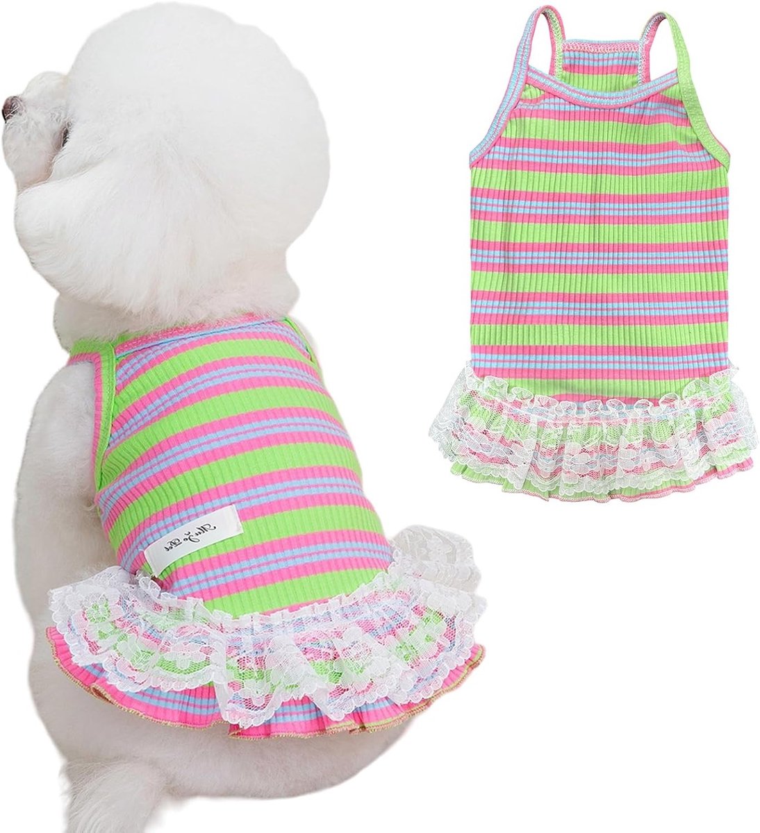 Zomerse Kleding voor Honden en Katten - Mouwloos Gestreept T-Shirt en Tutu Rok voor Kleine en Middelgrote Huisdieren (Groen, XL)