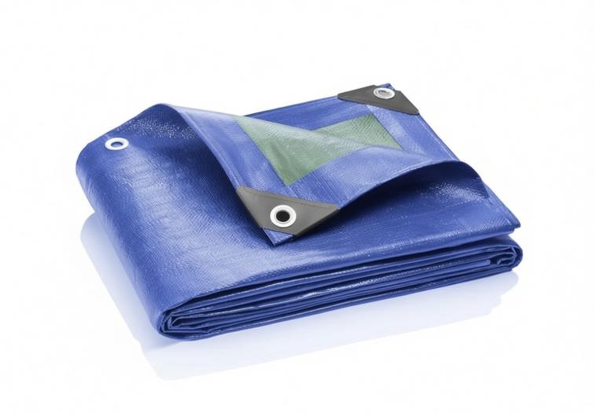 ElleMooi Afdekzeil 2x2 meter 90g/m² Waterdicht Blauw/Groen met Aluminium Oogjes