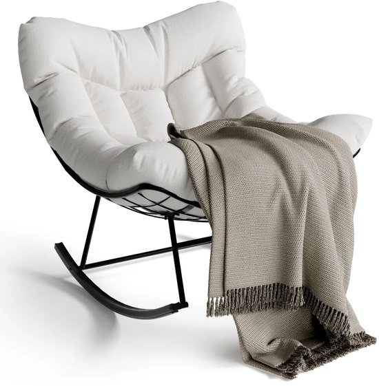 Hutjemutje - fauteuil - schommelstoel - loungestoel - voor binnen & buiten - met dik kussen - extra groot - extra comfortabel - ei vormig - wit