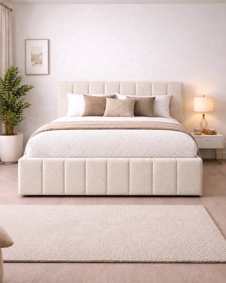 RAHA BED 160x200 Boxspring Beige - Luxe Bed met Opbergruimte