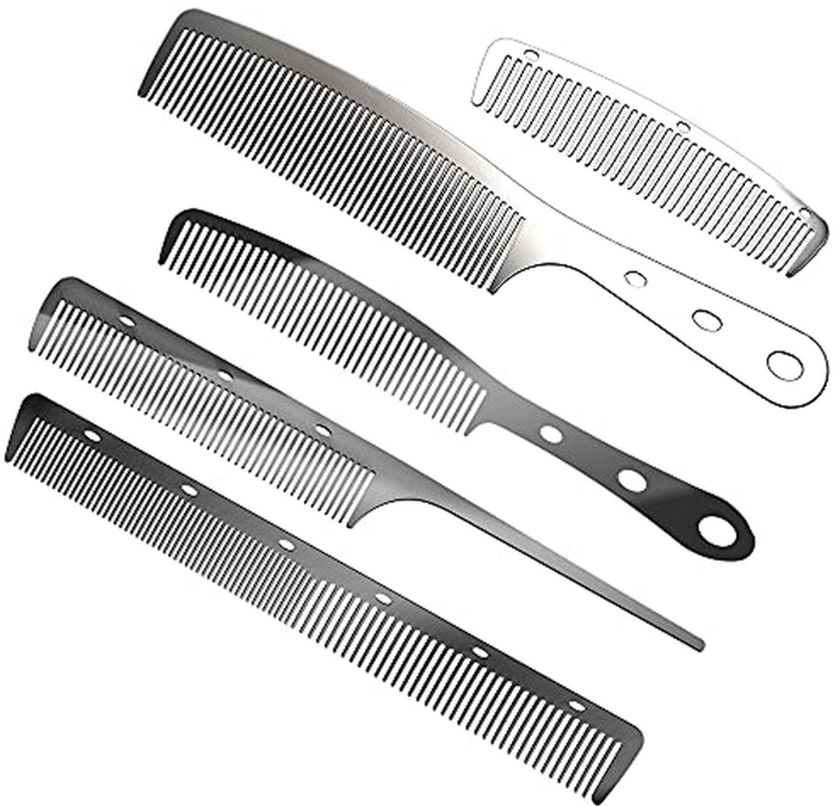Metalen Kapper Kammen - Haar Styling Set - Haar Knippen - Anti Statisch - 5 Stuks - Zilver