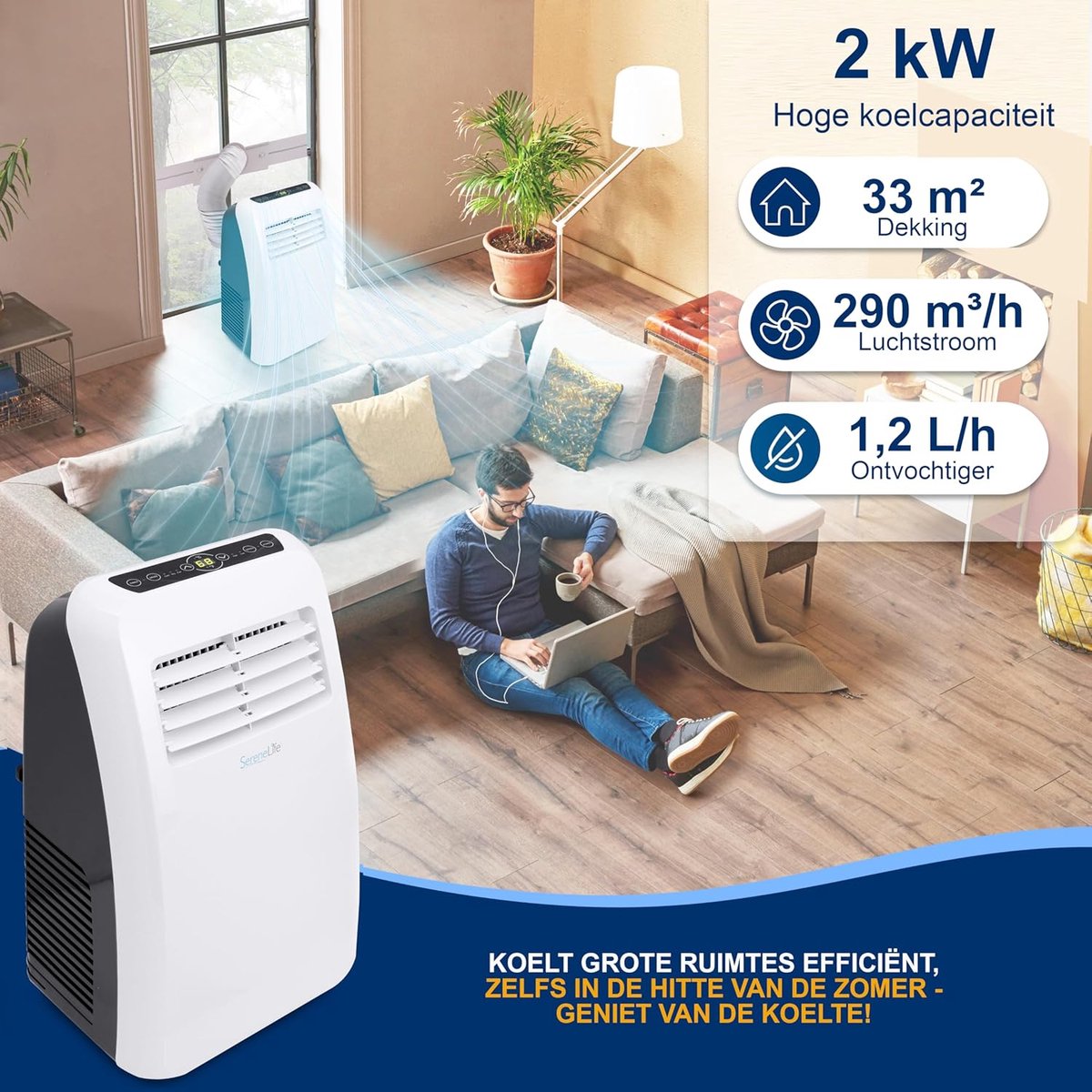 Mobiele Airco 7000 BTU - 3-in-1 Koelen, Ontvochtigen, Ventileren thumbnail 4