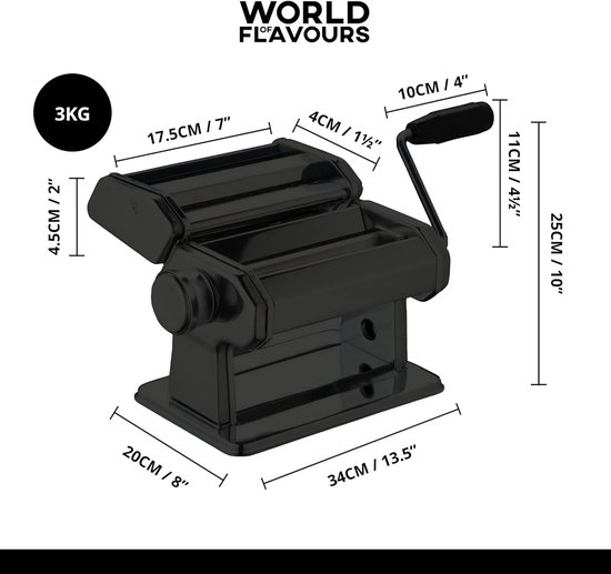 Pastamaker Roestvrij Staal - Pastarolmachine Handmatig - Zelfgemaakte Pasta Maken - 9 Dikte-instellingen - 34 x 20 x 25 cm — afbeelding 5