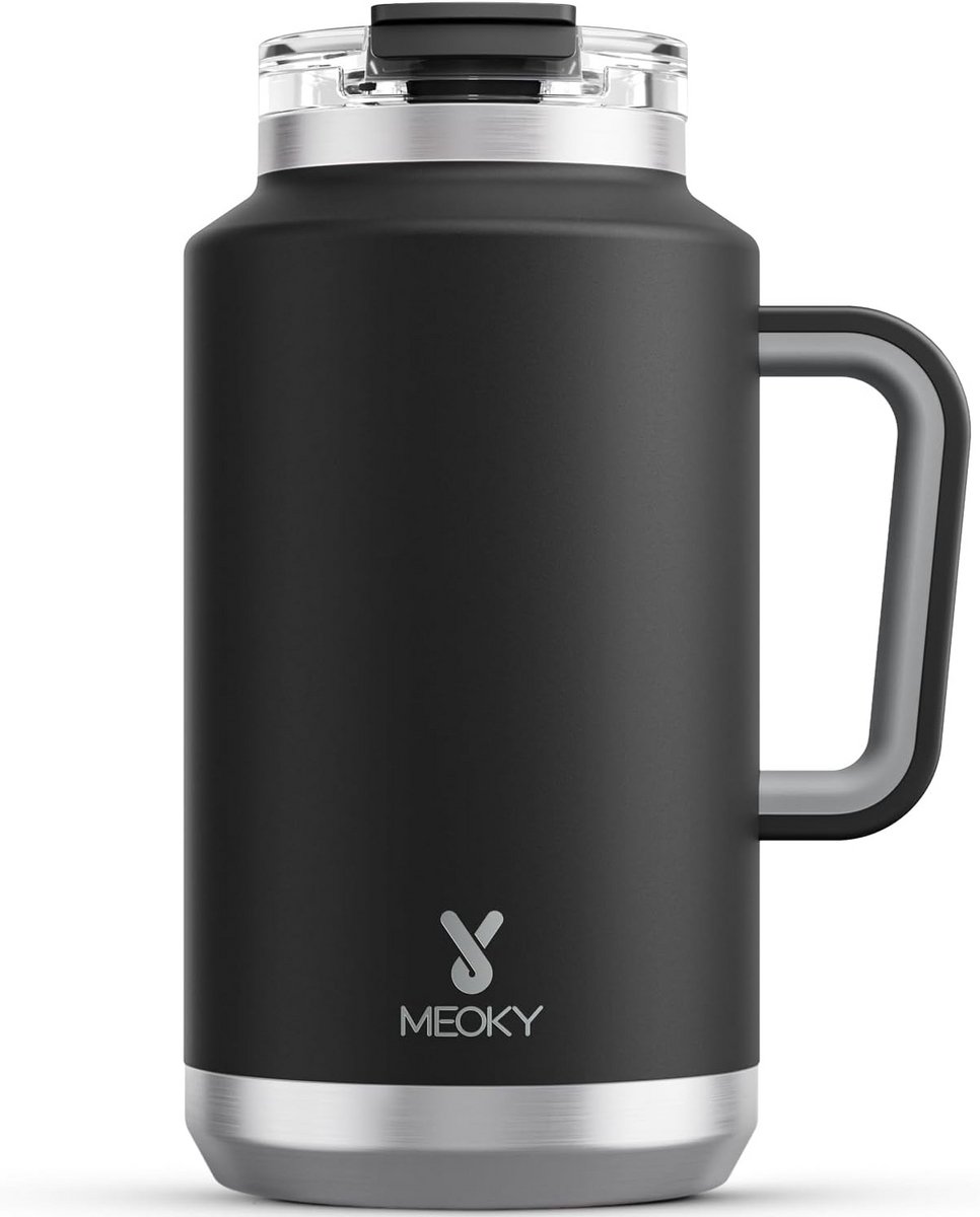 Grote Beker - Drinkbeker Thermosbeker - Hydratatie Onderweg - Duo Deksel Handvat - 50 oz - Nacht Zwart