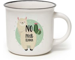 Cappuccino mok - Porseleinen beker - Genieten van koffie - Vrolijk Llama design - 350 ml - Meerkleurig