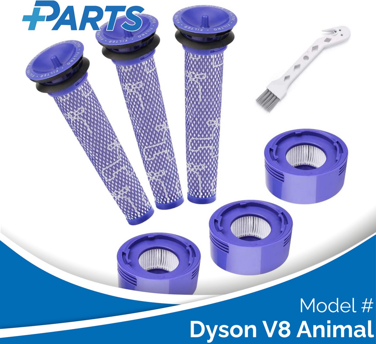 Dyson V8 Animal Filters (7 Stuks, Plus.Parts® alternatief voor 965661-01 / 967478-01)
