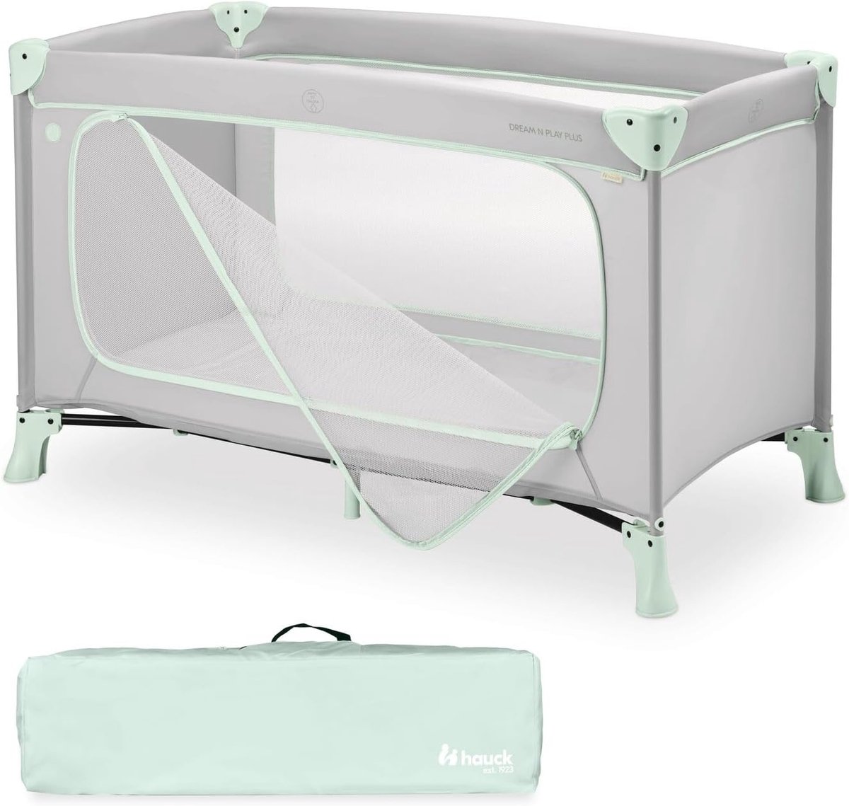 Reisbed Baby - Speelbox Kinderen - Veilig Slapen - XL Speelopening - 125 x 65 cm - Dusty Mint