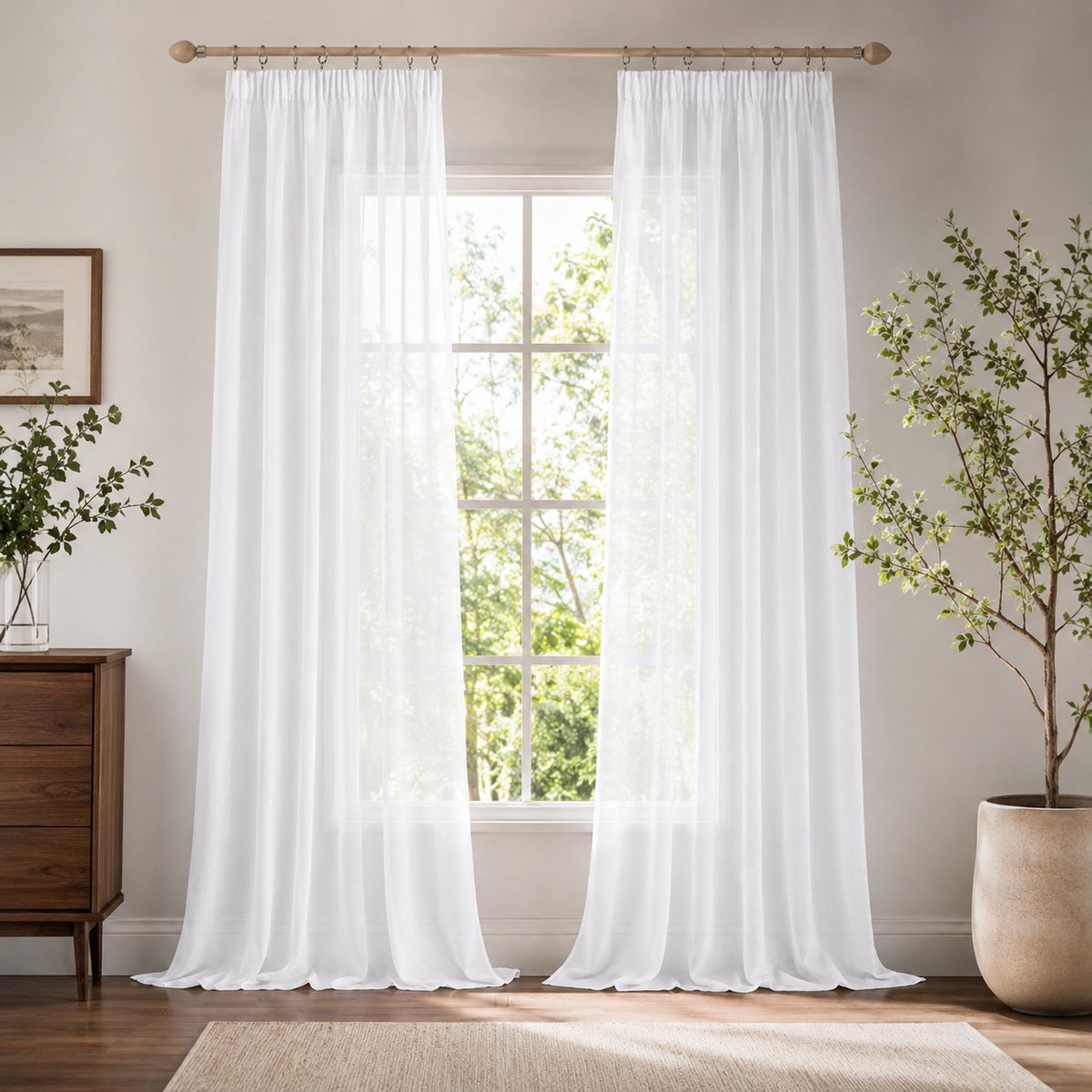 MUPOO Scandinavisch Vitrages Kant en Klaar -Witte Transparante Voile Vitrage Gordijnen - Lichtdoorlatend en Luchtig - met Roedezak en Plooiband - Transparante Gordijnen voor Woonkamer en Slaapkamer - 132 x 244 cm-2 Stuks Wit-2 stuks