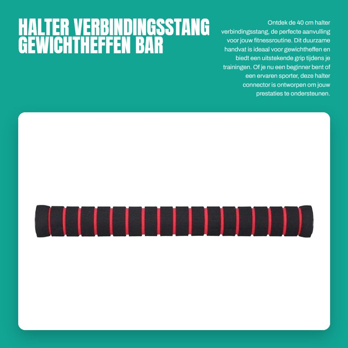 Dailygoods- Halterverbindingsstang 40 cm - Halter - Barbell - Gewicht - Fitness Accessoire - PP-kunststof + Spons - Zwart/Rood - Gewichtheffen