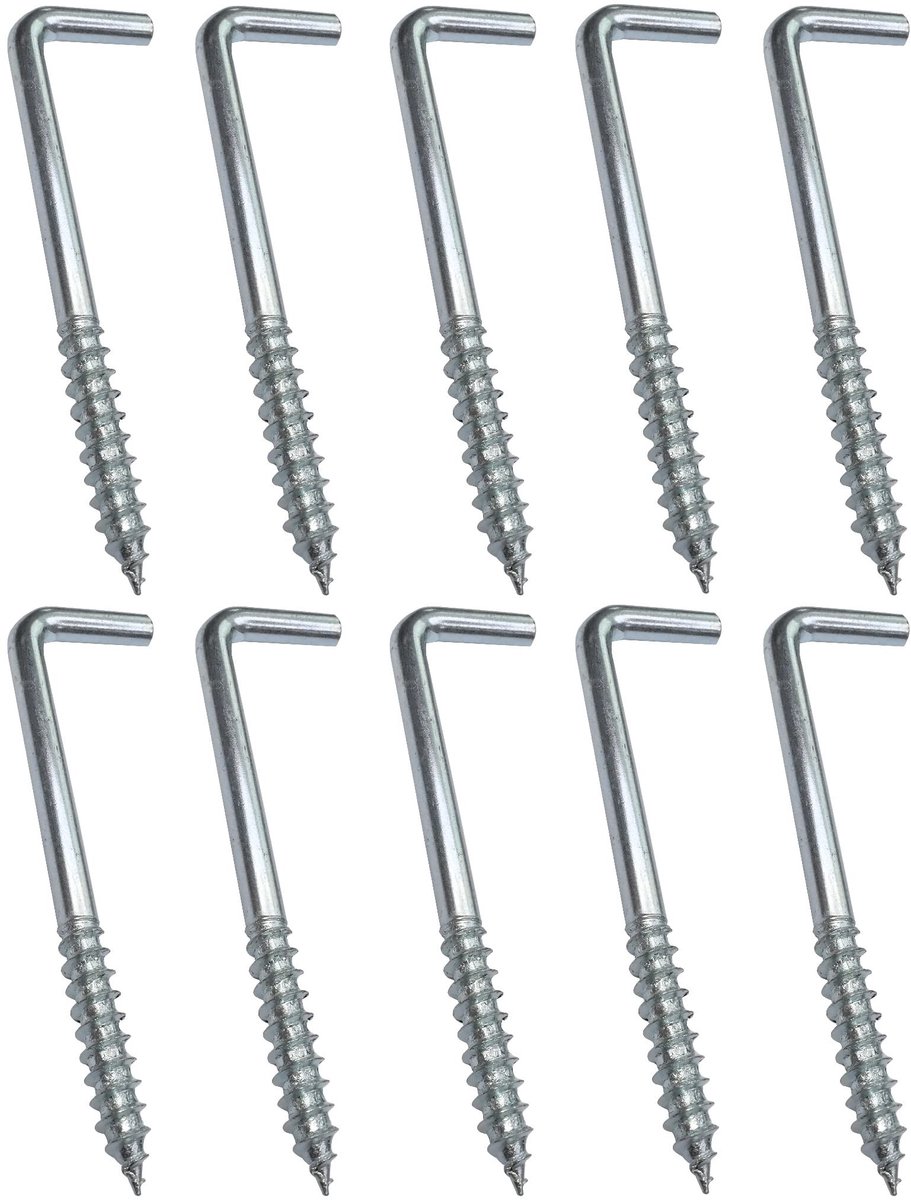 Dailygoods- Schroefhaken Set van 10 - L-Type - Gegalvaniseerd Staal - Ø3.8x60 mm - Haken voor Hangen - Ruimtebesparend - Eenvoudig te Monteren - Haakjes