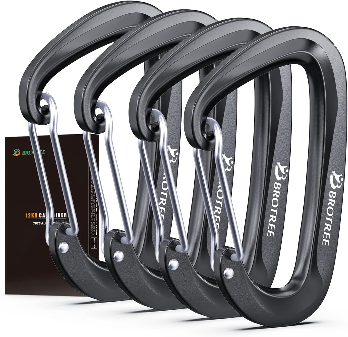 Karabijnhaak - D-ring haak - Outdoor avonturen - Hoge belastbaarheid - 4 stuks - Zwart