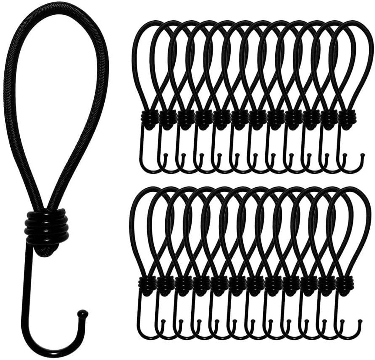 Spanrubber met haken - Expander elastiek - Lading vastzetten - Roestvrije coating - 25 stuks 18 cm - Zwart