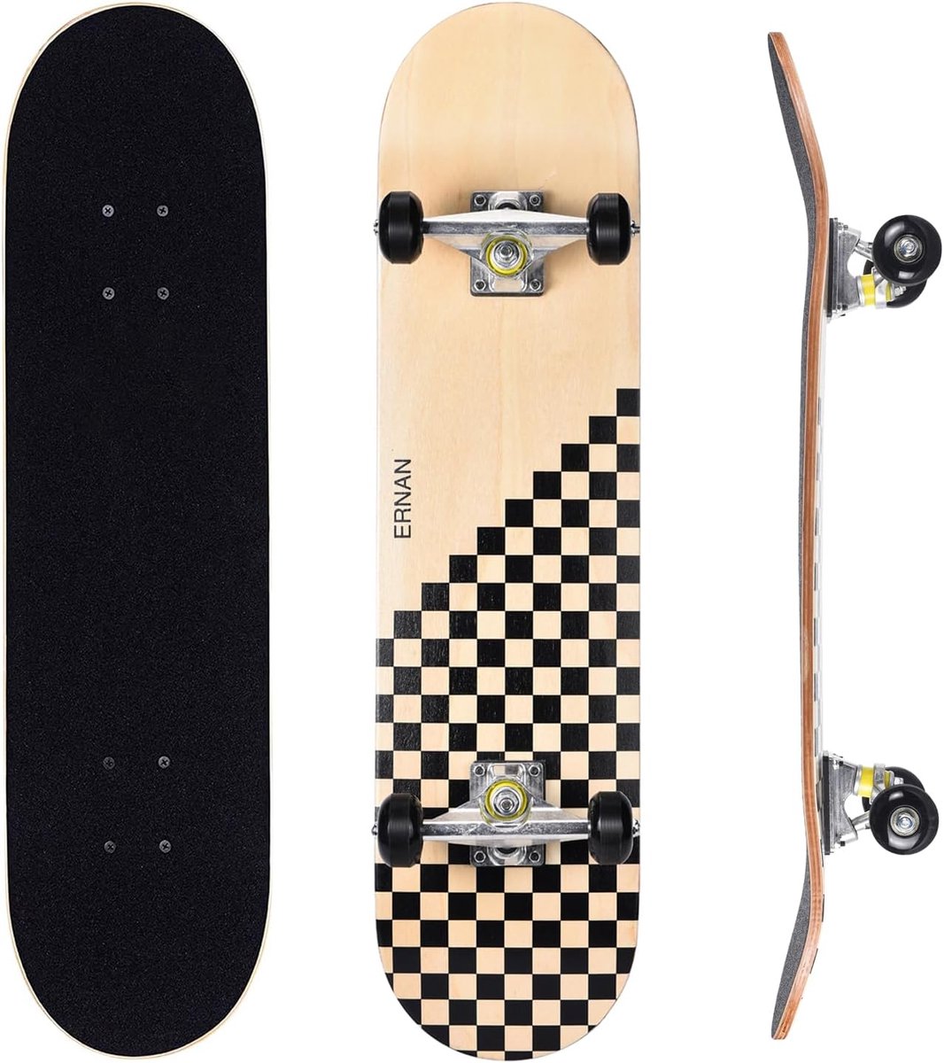 Compleet skateboard Beginners skateboard Buiten rijden 7-laags esdoorn dek 80 x 20 cm Wood Check