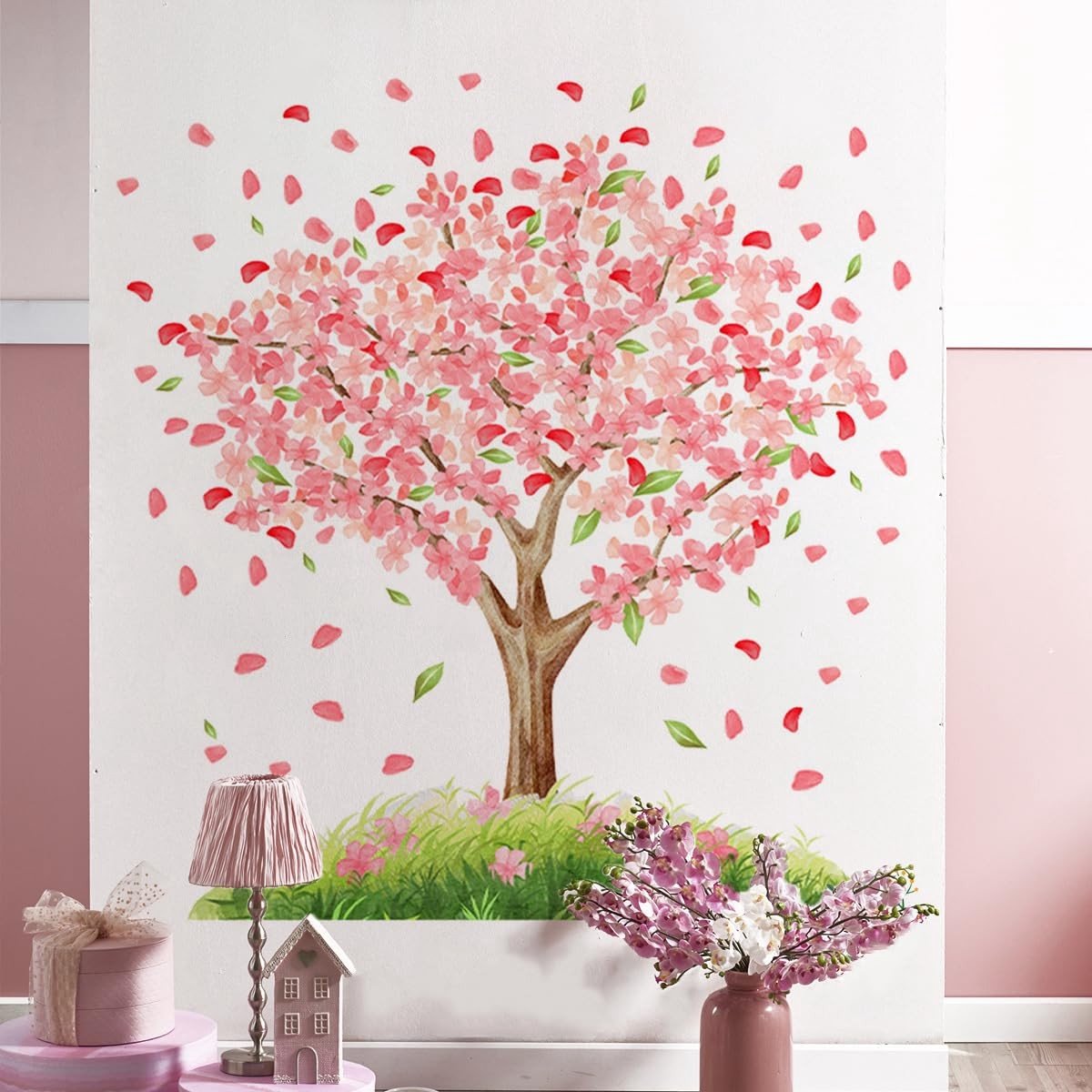 Dailygoods- Muursticker Kersenbloesem Boom - Wanddecoratie Kinderkamer - Muurdecoratie Woonkamer - Bloemen Muurkunst - Roze Stickers - Zelfklevend en Verwijderbaar
