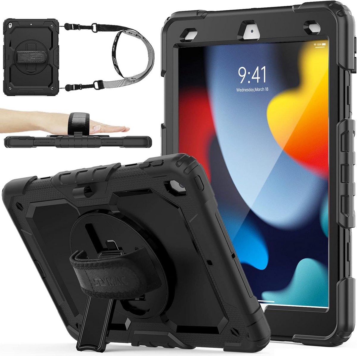 Hoes voor tablet - Beschermhoes tablet - Dagelijks gebruik - 360 graden standaard - 10.2 inch - Zwart