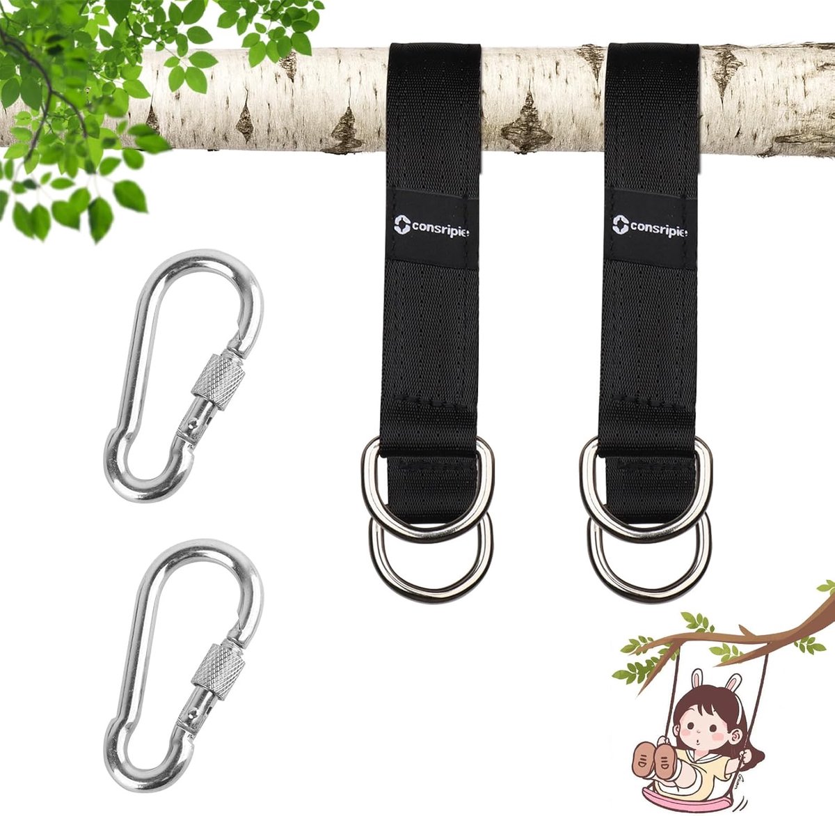 Hangen Set - Schommel Ophanging - Buiten Ontspannen - Dubbele Veiligheid - 2x 1.5 Meter - Zwart