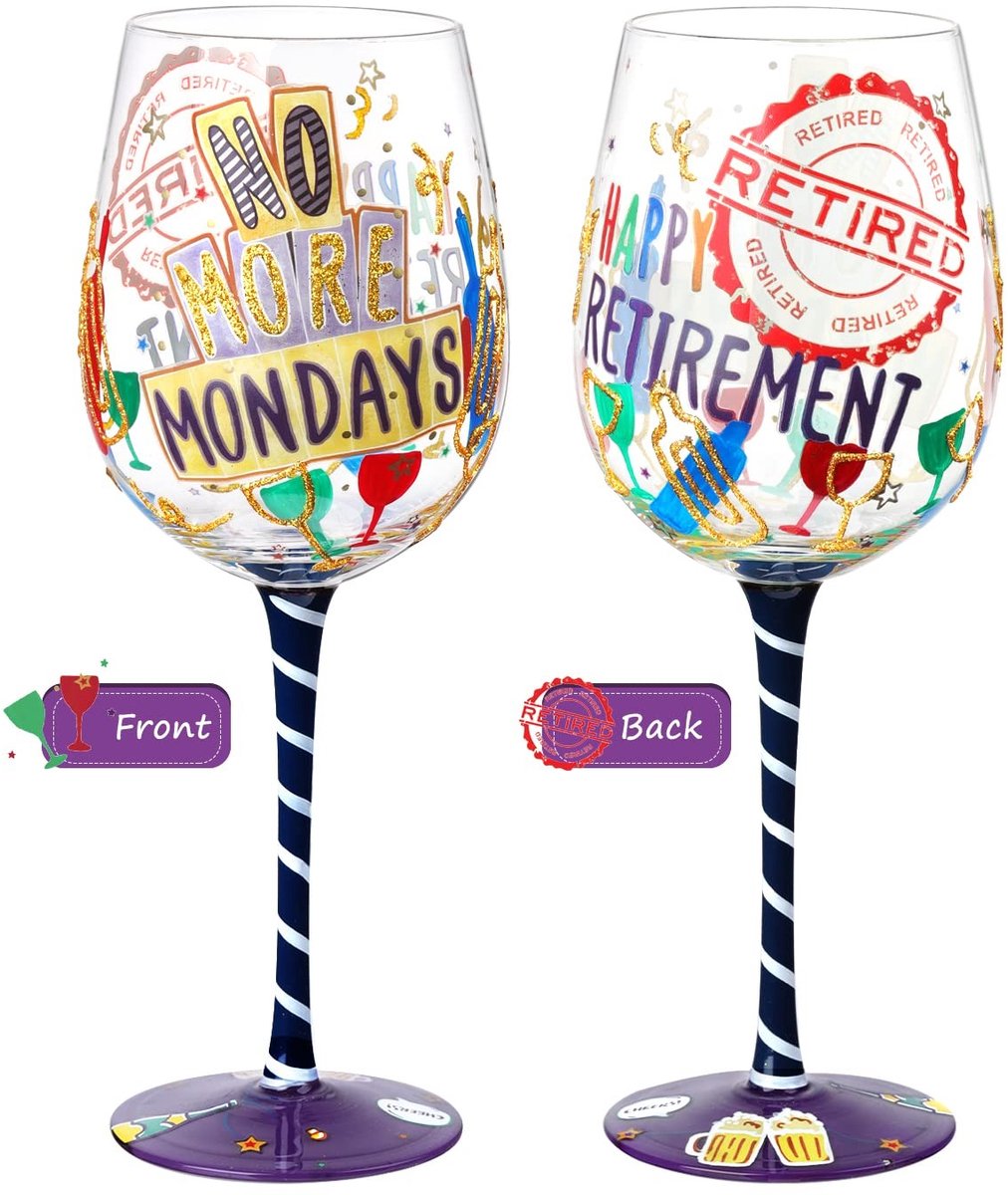 Dailygoods- Wijnglas Gepersonaliseerd Ontwerp - Handgeschilderd - 15oz - Cadeau Voor Gepensioneerden - Zorgvuldig Verpakt - Kleurrijk Patroon - Cadeauglas