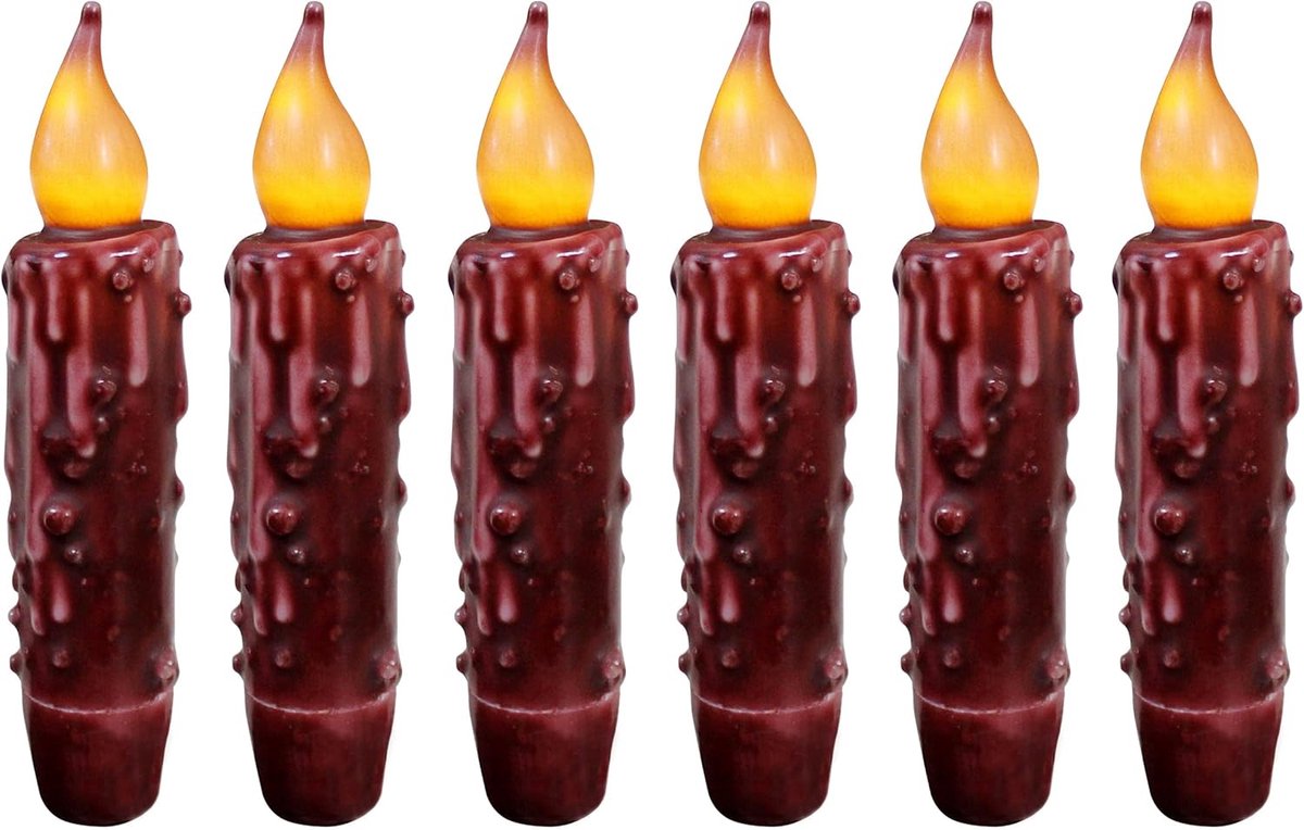 LED Taper Kaarsen - Vlamloze Verlichting - Sfeervol Huis - Automatische Timer - 6 Stuks - Bourgondië