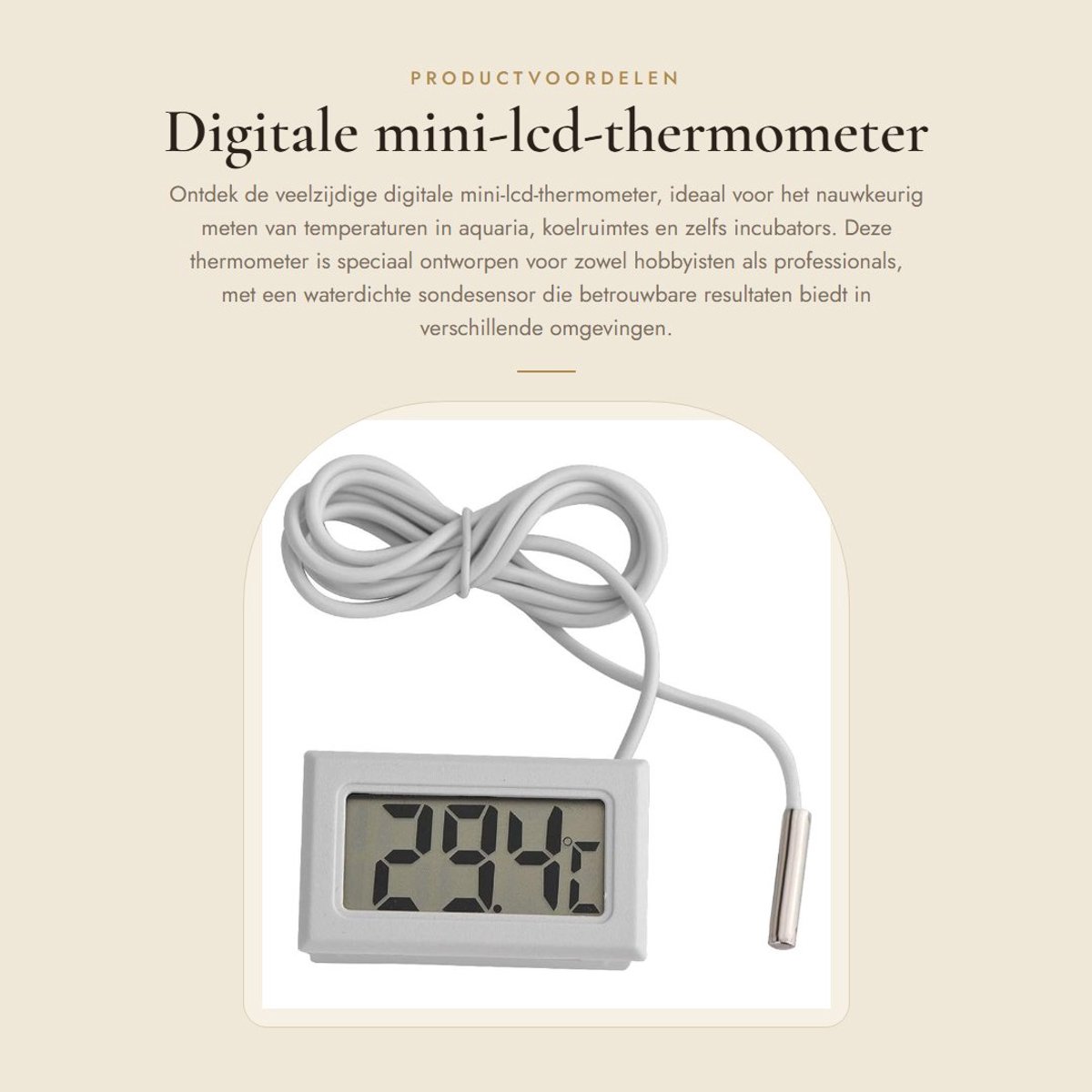Dailygoods - Digitale mini-lcd-thermometer - Temperatuurmonitor - Waterdicht - Wit - Aquariumthermometer - Geschikt voor koelruimtes - Vistank
