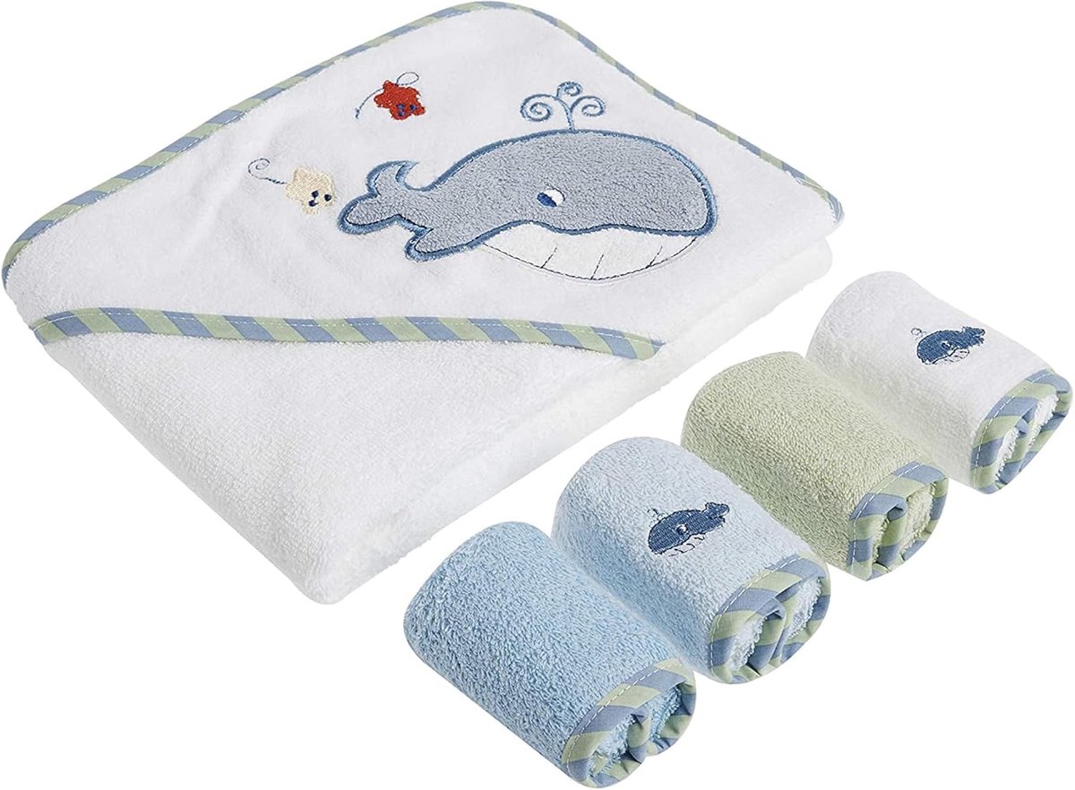 Baby Badjas Set - Met Wassen - Baby Verzorgen - 100% Katoen - 1 Badjas 4 Was - Blauw